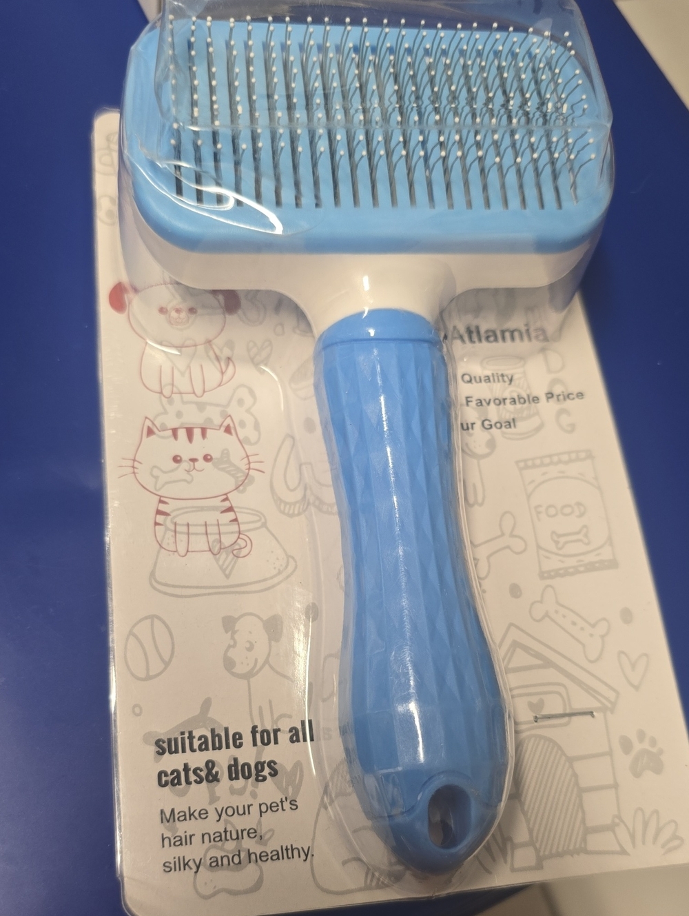 Blue Pet Slicker Brush for Cats & Dogs - Attamia
